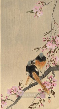 日本 Painting - 桜の枝にジョウビタキ 小原古邨